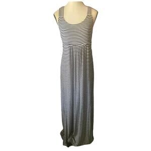 EUC Calvin Klein Sz 8 Black White Striped Rayon Spandex Maxi Dress